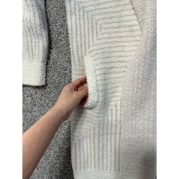 Barefoot Dreams Angular Stripe Cardi Sweater Fuzzy Long Pockets Cream Tan Stripe - Picture 7 of 12
